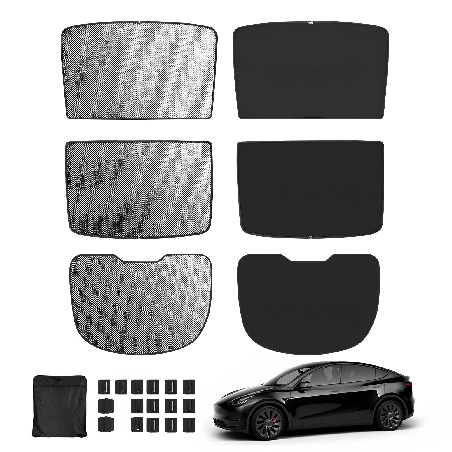 Upgrade Built-In Reflective Sunroof and Rear Windshield Sunshade For Model Y / Model 3 - Lightweight Reflective Silver Coated Sun Visor Black