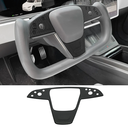 [Real Carbon Fiber] Yoke Steering Wheel Cover Overlay Plate Panel For Model S/X (2021-2024) Matte