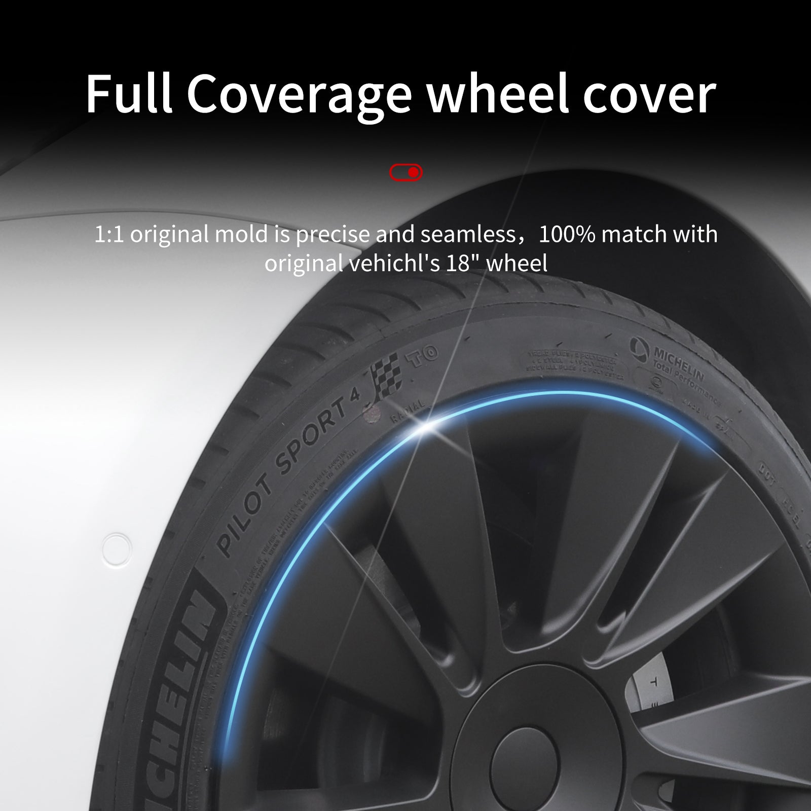 18"Matte Black Knife Style Wheel Cover Hubcap for Tesla Model 3 2017-2023