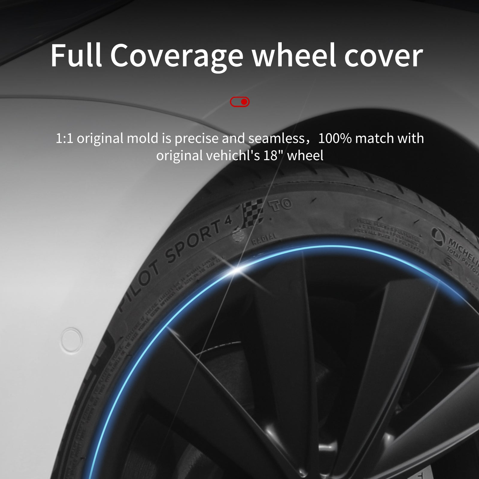 18 Inch Blade Style Hub Cap Black Wheel Covers for Tesla Model 3 2017-2023