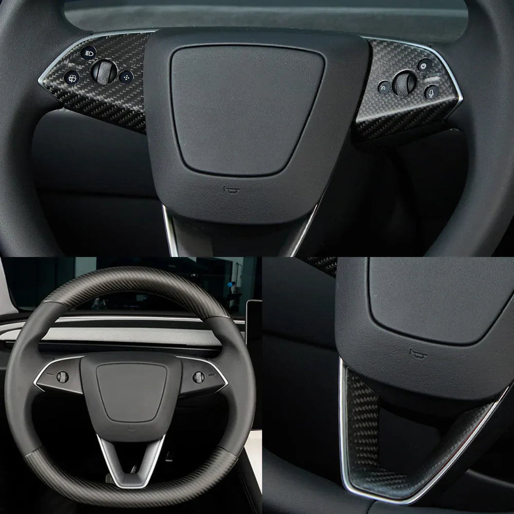 [Real Carbon Fiber] Steering Wheel Panel Covers (2PCS) for Tesla Model 3 Highland 2024+ Matte Carbon Fiber Steering Wheel Cover (5 Pcs)