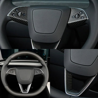 [Real Carbon Fiber] Steering Wheel Panel Covers (2PCS) for Tesla Model 3 Highland 2024+ Matte Carbon Fiber Steering Wheel Cover (5 Pcs)