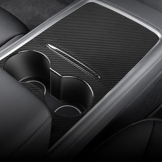 [Real Carbon Fiber] Model 3/Y Center Console Overlays With Key Card Slot (Gen. 2) (2021-2023)