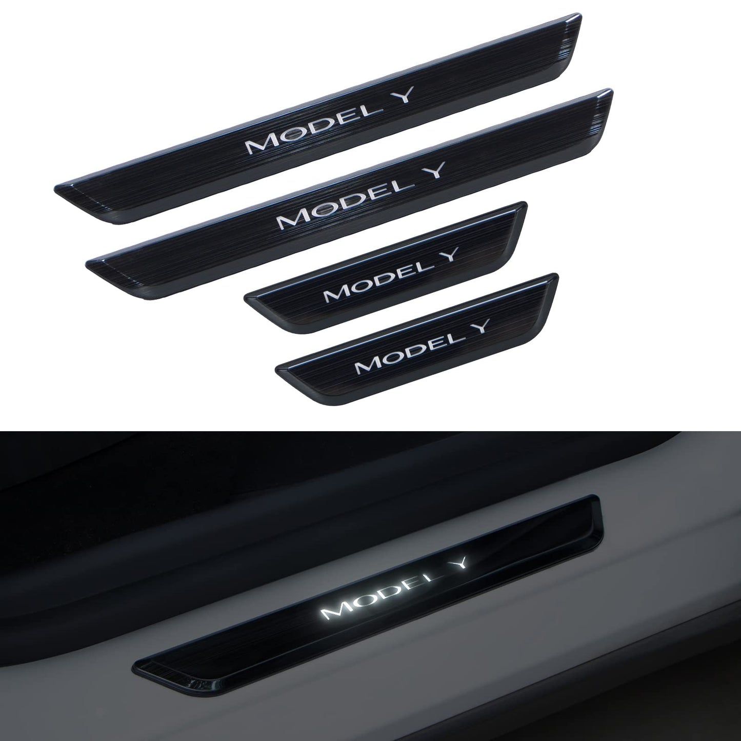 Illuminated Door Sill Protector for Tesla Black Model Y (4Pcs)