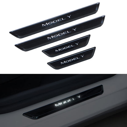 Illuminated Door Sill Protector for Tesla Black Model Y (4Pcs)
