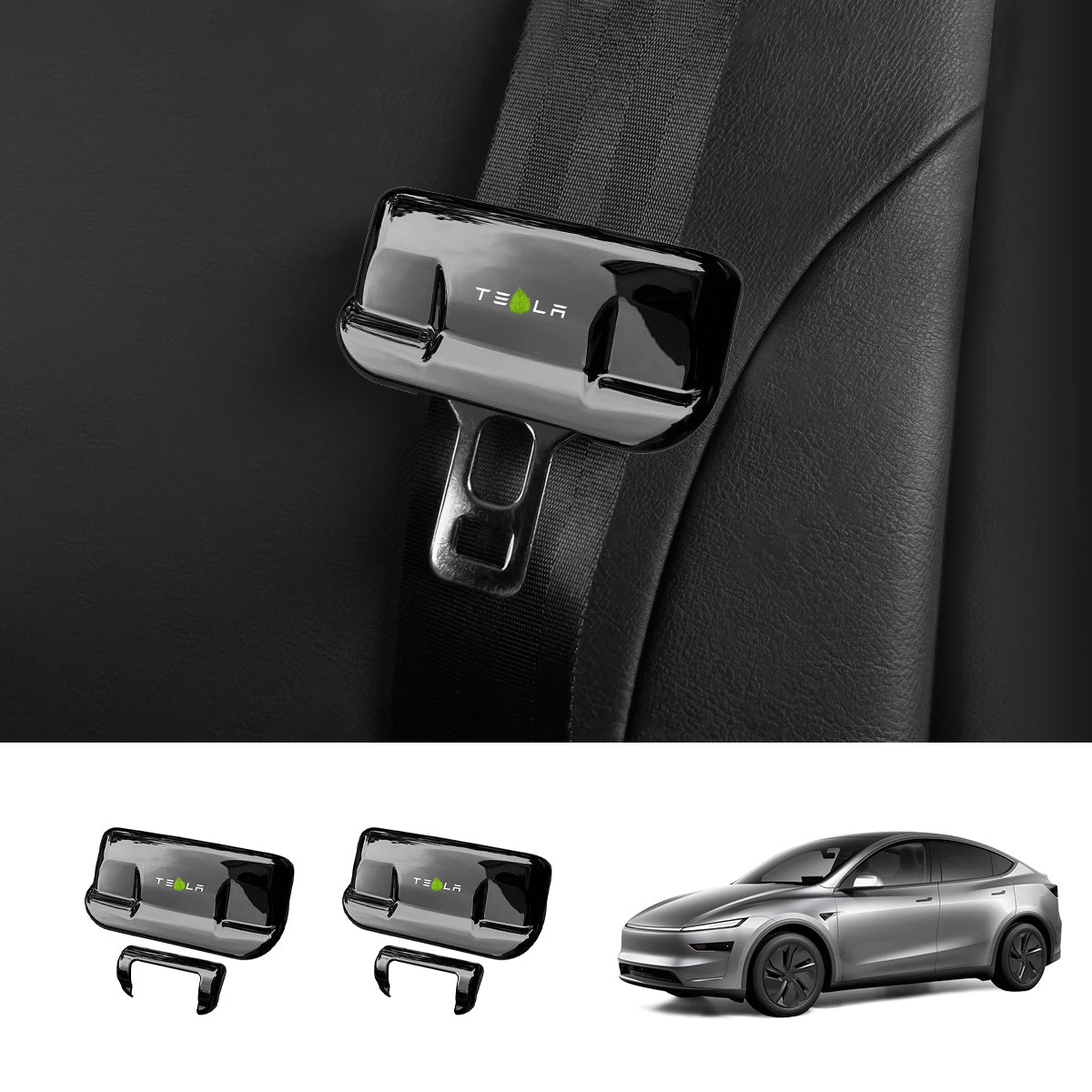 Seat Belt Buckle Cover Set for Tesla Model Y Juniper 2025+ Front Row Set (2 Pairs) Minimalist Style Black