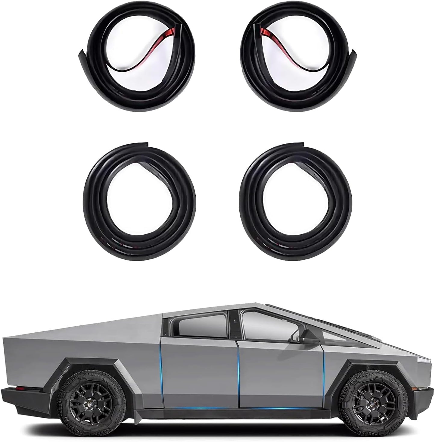 4 Pack Soundproof Sealling Strips Compatible with Tesla Cybertruck Cyber Truck 2025 2024 Interior Accessories Door Seal Kit Soundproof Weather Draft Strip Wind Noise Reduction Sound Proofing Exterior