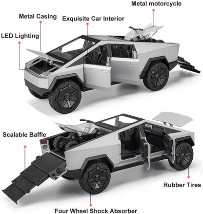 1:22 Scale Diecast Toy Trucks, Metal Pull Back Pickup with Mini ATV, Vehicle Playset for Kids, Birthday Gift for Boys 3+ (Silver)