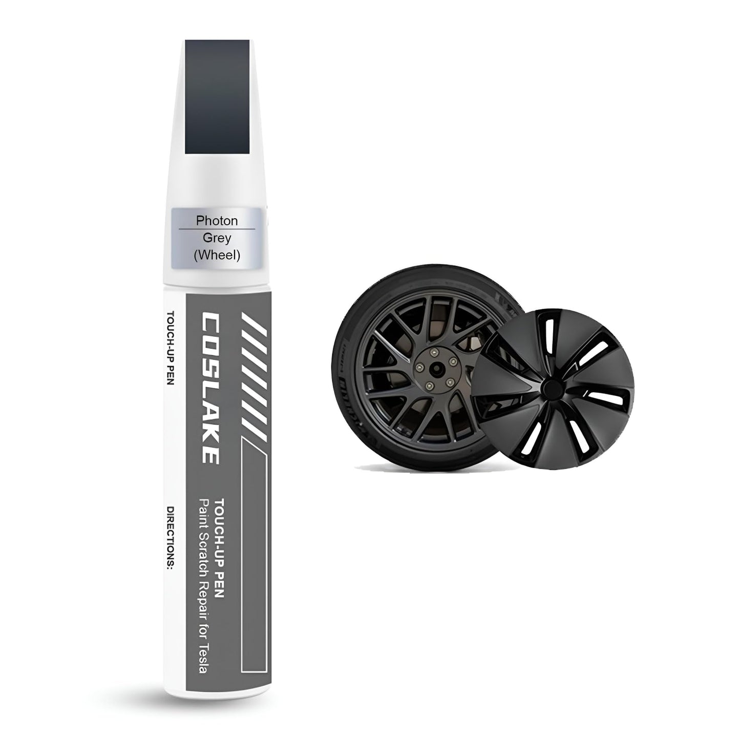 Rim Touch Up Paint(Gunpowder) for Tesla Model Y/3/S/X Gemini Dark/Uberturbine/Arachnid/Cybersteam/Turbine Wheel, Curb Rash Repair Rim Scratch Repair with Masking Tape & Sandpaper