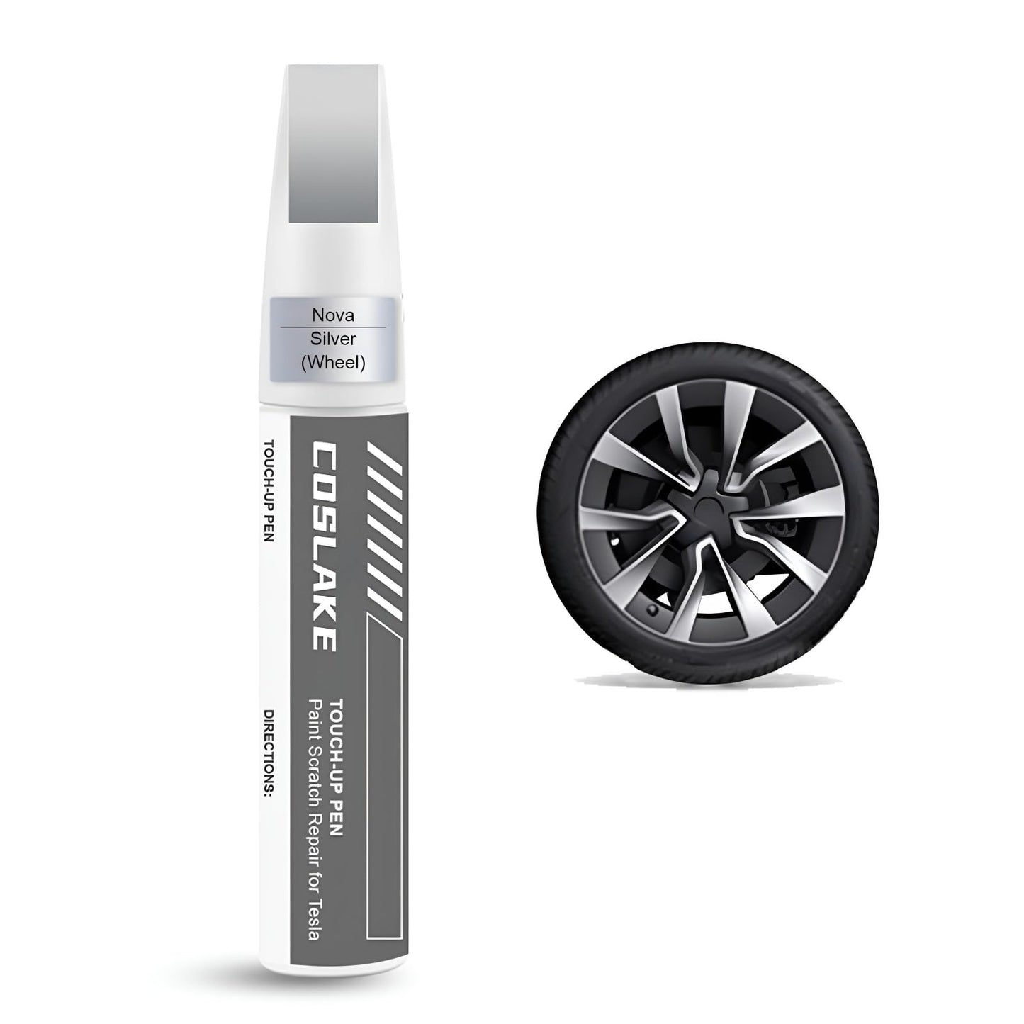 Rim Touch Up Paint(Gunpowder) for Tesla Model Y/3/S/X Gemini Dark/Uberturbine/Arachnid/Cybersteam/Turbine Wheel, Curb Rash Repair Rim Scratch Repair with Masking Tape & Sandpaper
