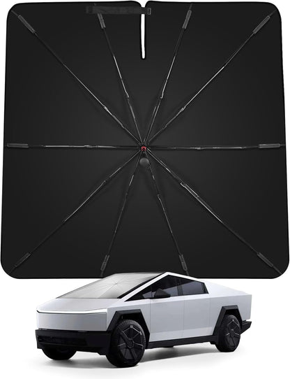 2026 Upgrade Windshield Sunshade Umbrella for Tesla Cybertruck, Thickened Titanium Silver, Protect Car from Sun Rays & Heat Damage Keep Cool, Protect Interior 54''x 60''x 61''