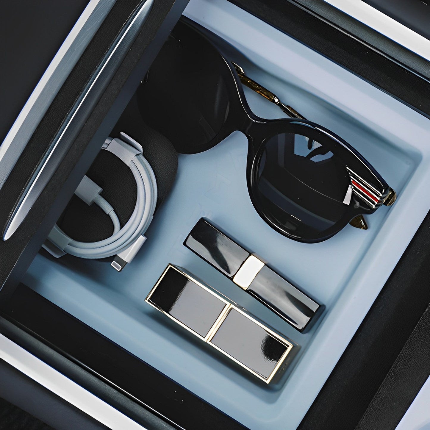 Double-layer Organizer - Sliding Center Console Tray for Tesla Model 3/Y (2021-2023) Blue Style 1