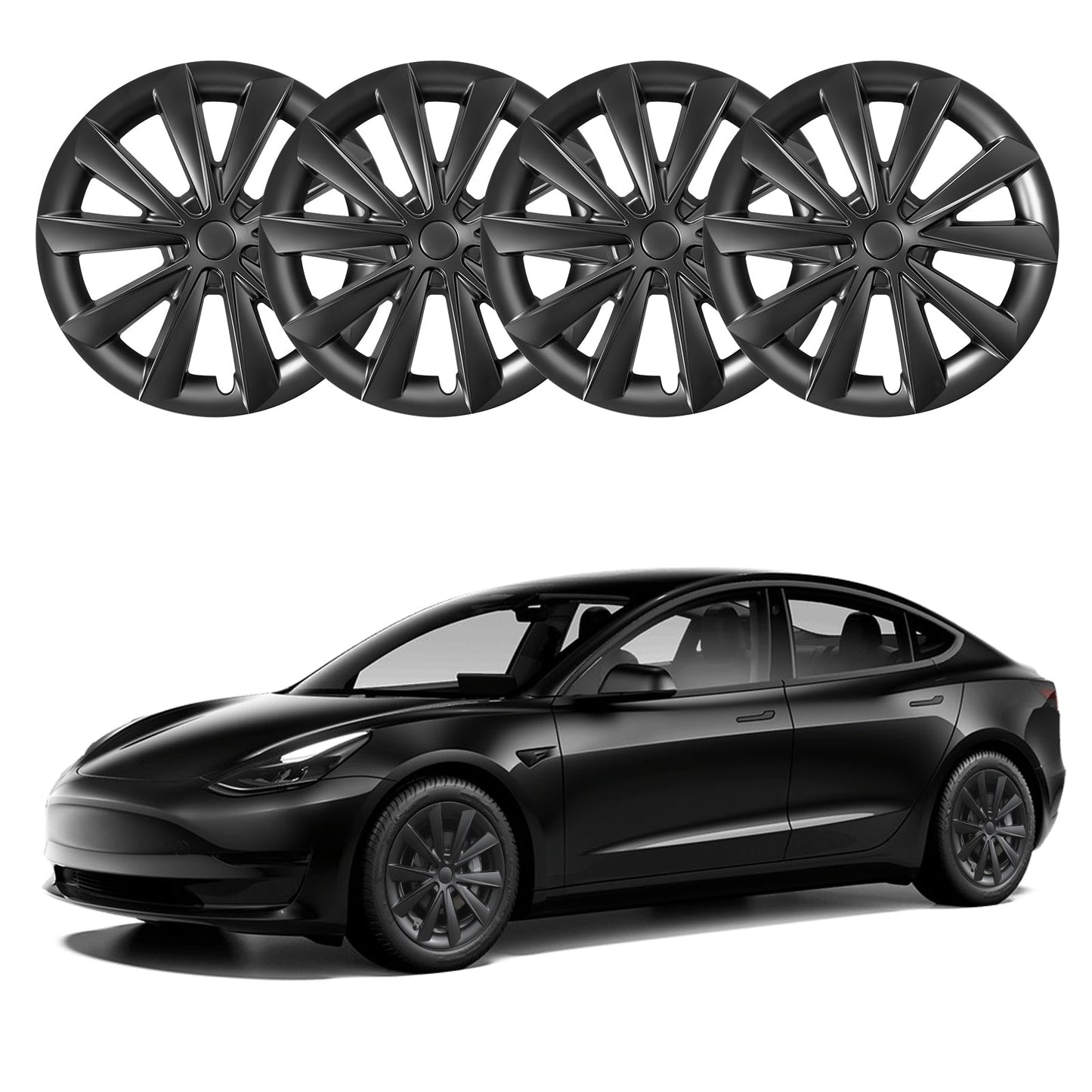 18 Inch Blade Style Hub Cap Black Wheel Covers for Tesla Model 3 2017-2023