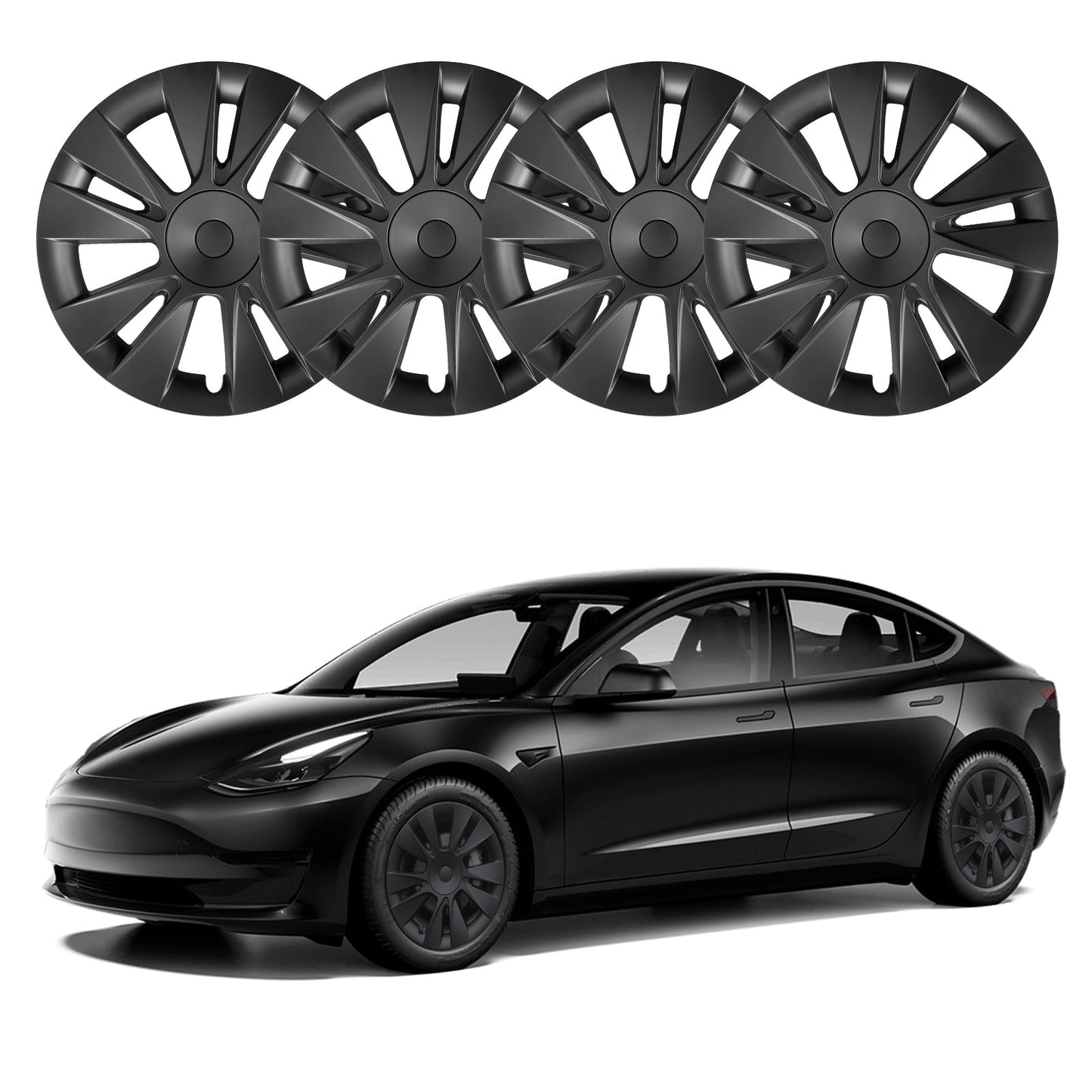 18"Matte Black Knife Style Wheel Cover Hubcap for Tesla Model 3 2017-2023