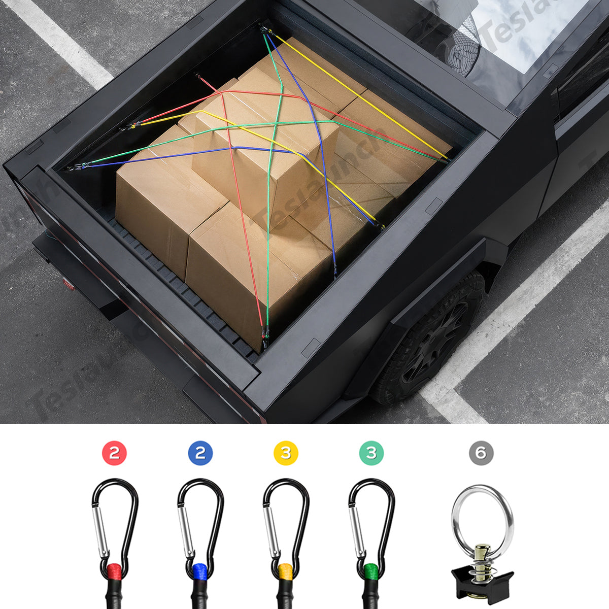 16 pcs Assorted Medium & Long Bungee Cord Straps Kit - Tesla Cybertruck Bed 16 Pcs Kit (Cord Straps+Hooks)