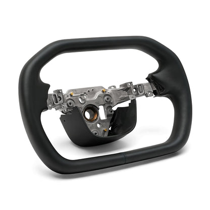 Nappa Leather Open-Bottom Yoke/Cyber Steering Wheel Driving Wheel Upgrade for Model Y Juniper/ Model 3 Highland Cyber Black