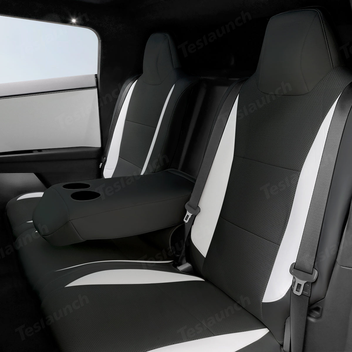 All-Inclusive Seat Cover for Tesla Cybertruck 2024+ Nappa Leather Black+White Rear Seats Only