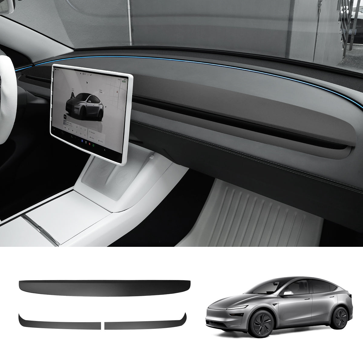 ABS Dashboard Trim Cover for Tesla Model Y Juniper 2025+ Upper+Lower Dashboard Cover Matte Black