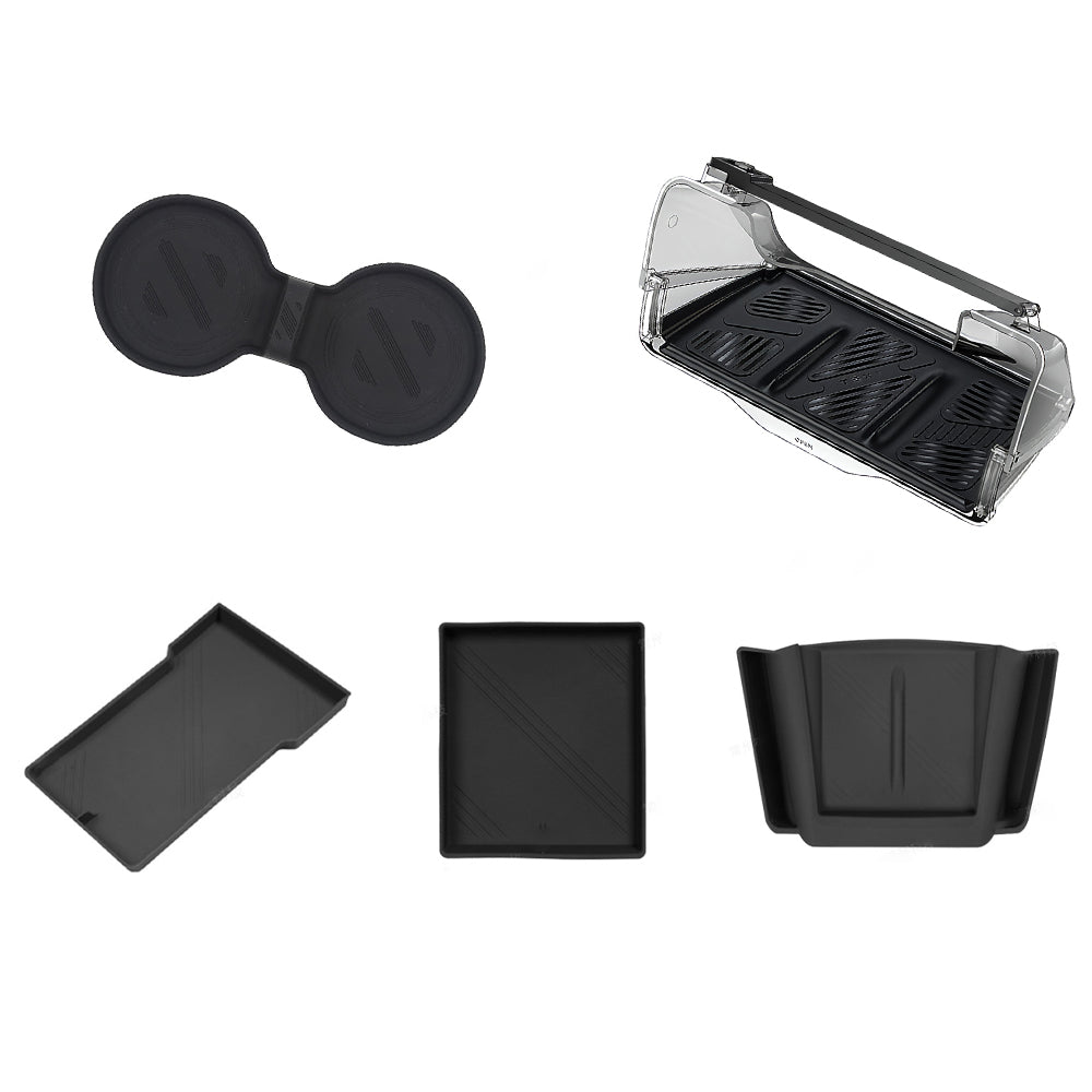 2024 Model 3 Highland Center Console Organizer Tray Designed For Armrest Storage Box Cup pad Wireless charging pad Set Blcak-5pcs