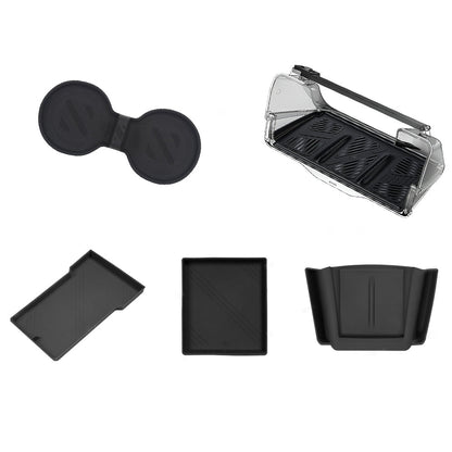 2024 Model 3 Highland Center Console Organizer Tray Designed For Armrest Storage Box Cup pad Wireless charging pad Set Blcak-5pcs