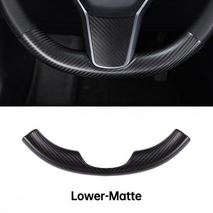 [Real Carbon Fiber] Steering Wheel Upper/Lower Cover For Tesla Model 3/Y Accessories (2017-2023) Real Matte Carbon Fiber Lower (1 PCS)