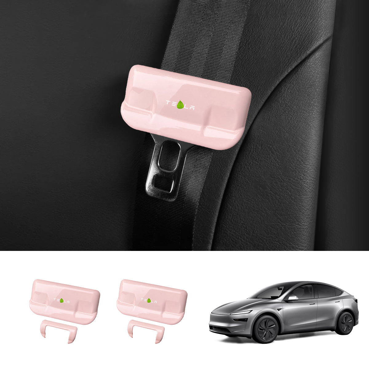 Seat Belt Buckle Cover Set for Tesla Model Y Juniper 2025+ Front Row Set (2 Pairs) Minimalist Style Pink