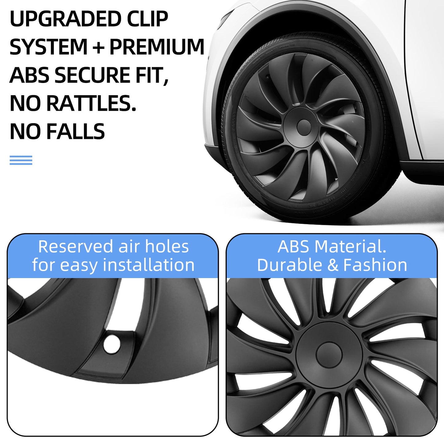 19 Inch Cyclone Style Black Hubcaps For Tesla Model Y Juniper