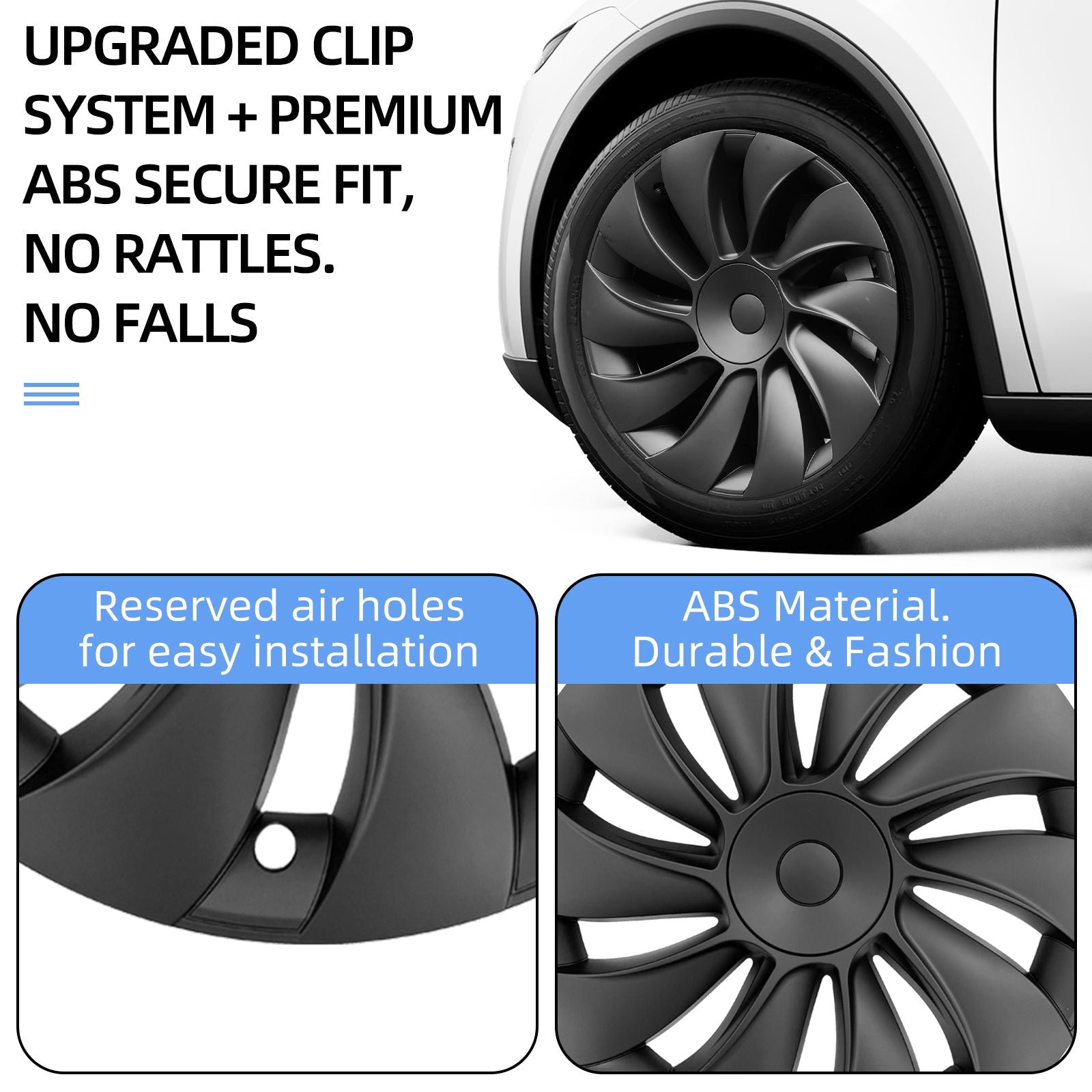 19 Inch Cyclone Style Black Hubcaps For Tesla Model Y Juniper