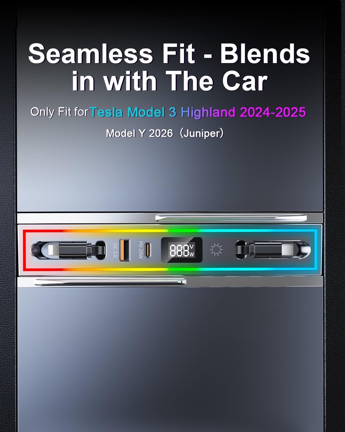 USB Hub Organizer with Ambient Light for Model 3 Highland Y Juniper