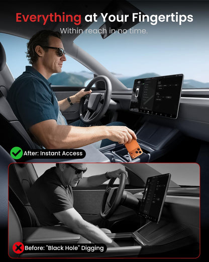 REEVAA 4-in-1 Tesla Center Console Organizer Set for 2026 Model Y, Black