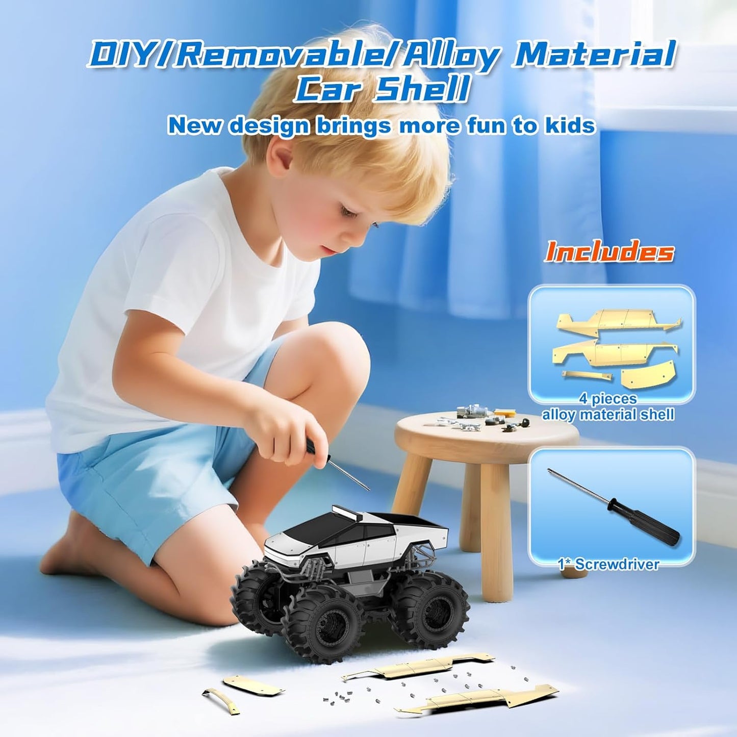 Amphibious Remote Control Car, 1:18 Monster Truck Toys for Boys RC Cars, 2.4 GHz Waterproof RC Trucks, 4WD All Terrain Off-Road Pickup, Kids Christmas Birthday Gifts Present Boys Girls Toys Ages 6+