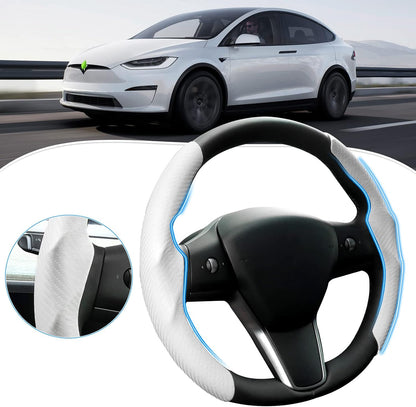 Carbon Fiber Steering Wheel Cover for Tesla Model 3/ Y White