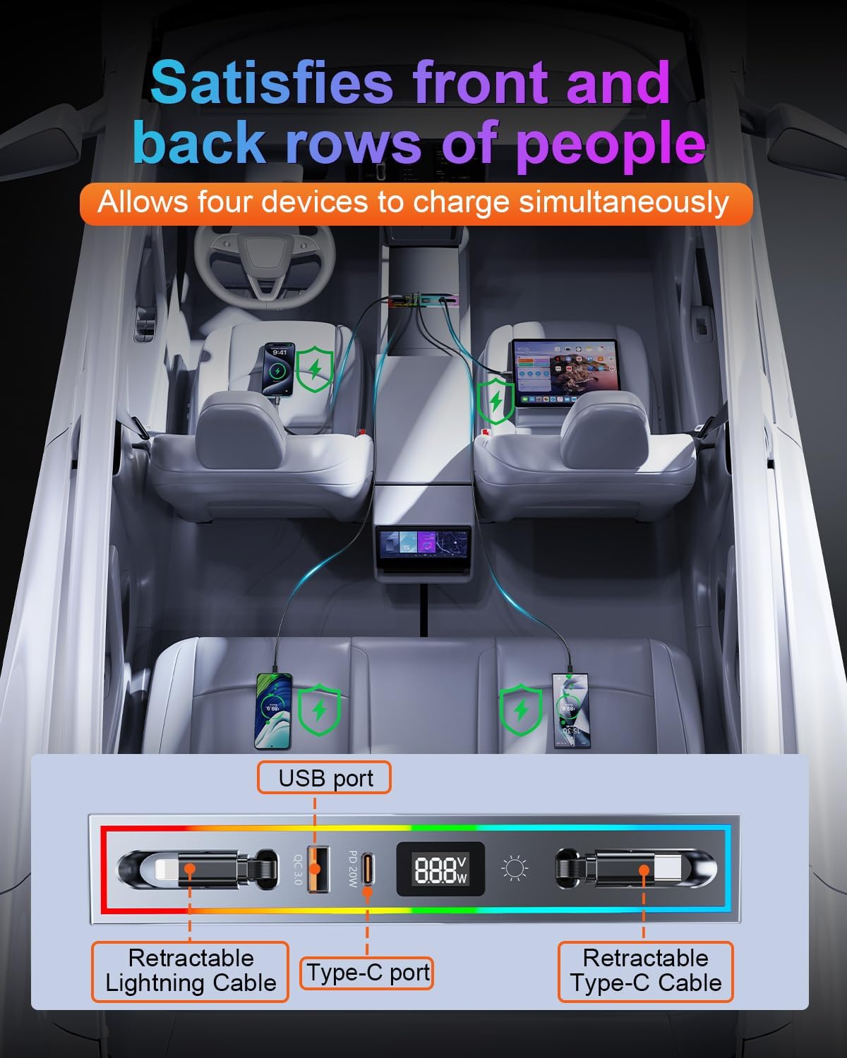 USB Hub Organizer with Ambient Light for Model 3 Highland Y Juniper