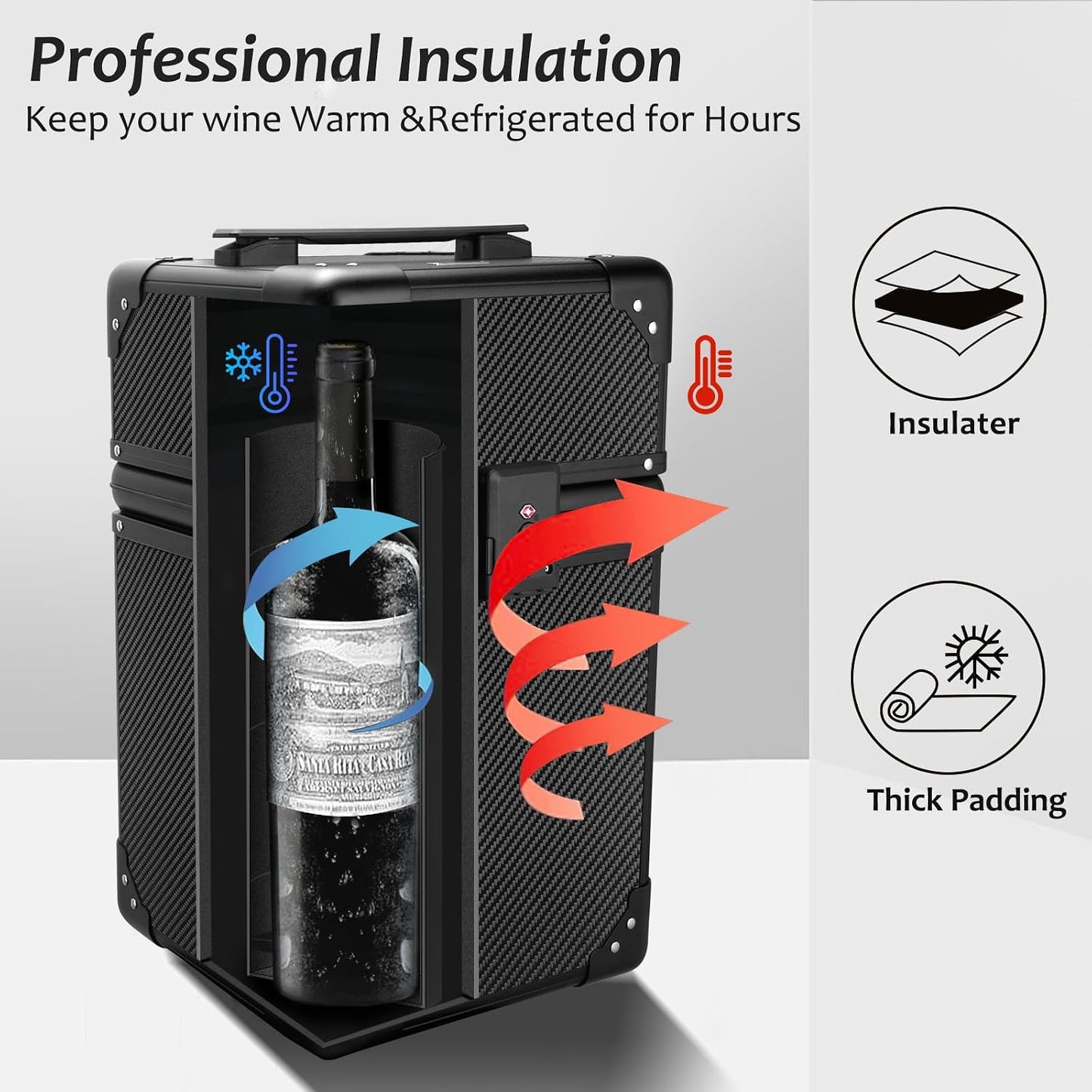 Real Carbon Fiber Portable 4 Bottles Wine Suitcase for Tesla EV camping