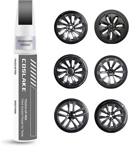 Rim Touch Up Paint(Gunpowder) for Tesla Model Y/3/S/X Gemini Dark/Uberturbine/Arachnid/Cybersteam/Turbine Wheel, Curb Rash Repair Rim Scratch Repair with Masking Tape & Sandpaper
