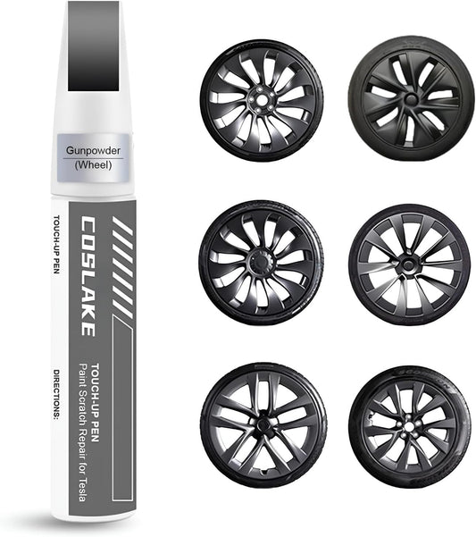 Rim Touch Up Paint(Gunpowder) for Tesla Model Y/3/S/X Gemini Dark/Uberturbine/Arachnid/Cybersteam/Turbine Wheel, Curb Rash Repair Rim Scratch Repair with Masking Tape & Sandpaper