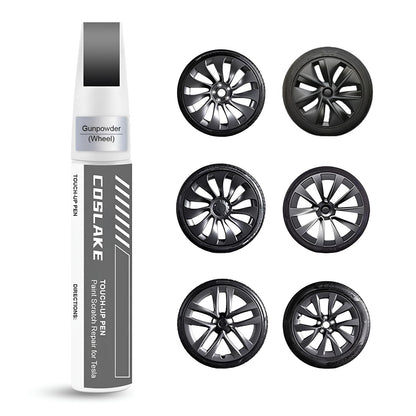 Rim Touch Up Paint(Gunpowder) for Tesla Model Y/3/S/X Gemini Dark/Uberturbine/Arachnid/Cybersteam/Turbine Wheel, Curb Rash Repair Rim Scratch Repair with Masking Tape & Sandpaper