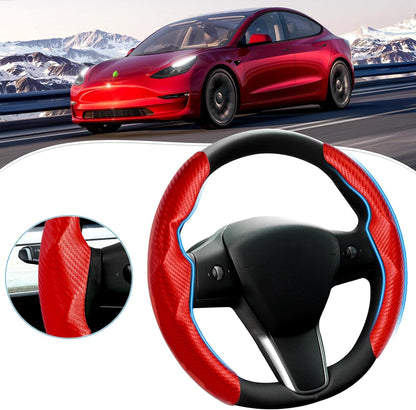 Carbon Fiber Steering Wheel Cover for Tesla Model 3/ Y Red