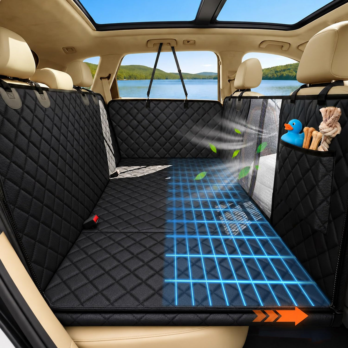 Waterproof Dog Car Seat Cover for Back Seat with Mesh Window Black Extra Large Pro