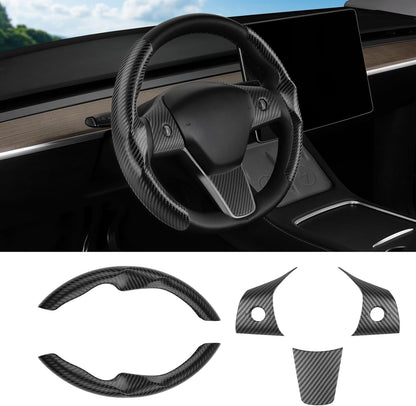 Carbon Fiber Steering Wheel Cover for Tesla Model 3/ Y Black 5PCS