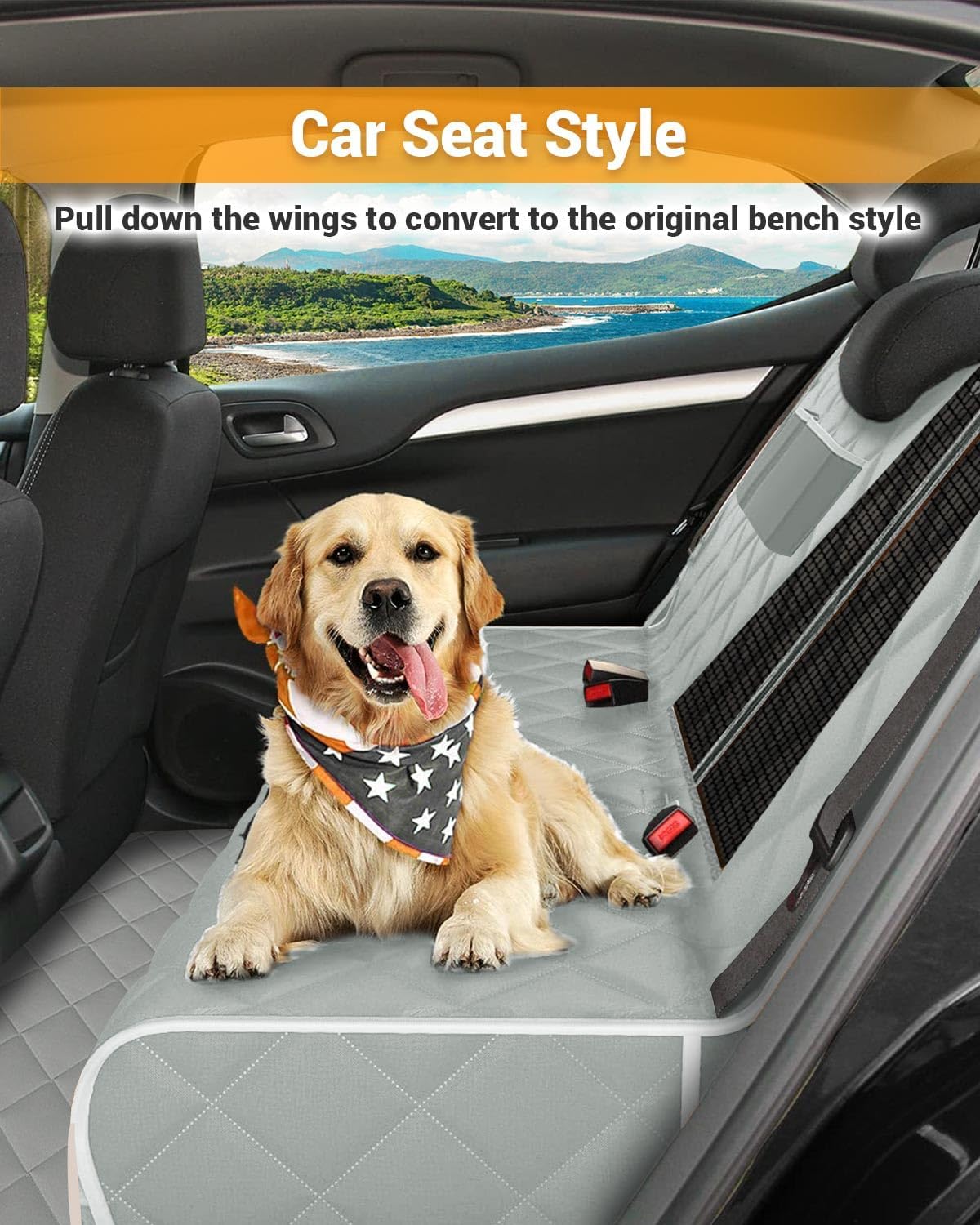 Waterproof Dog Car Seat Cover for Back Seat with Mesh Window