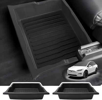 2 Pack For Tesla Model X 2017-2025 Front/Back Under Seat Storage Organizer,TPE Waterproof Underseat Bin Trash Storage Can for Tesla Model X accessories