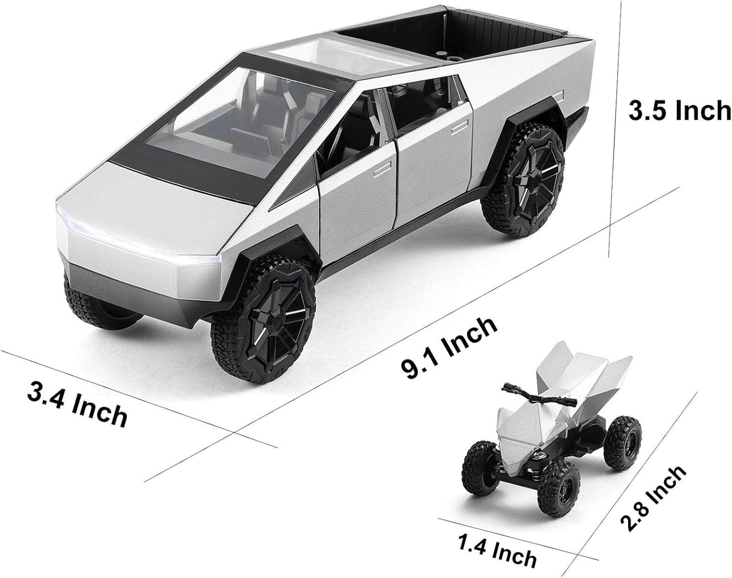 1:22 Scale Diecast Toy Trucks, Metal Pull Back Pickup with Mini ATV, Vehicle Playset for Kids, Birthday Gift for Boys 3+ (Silver)
