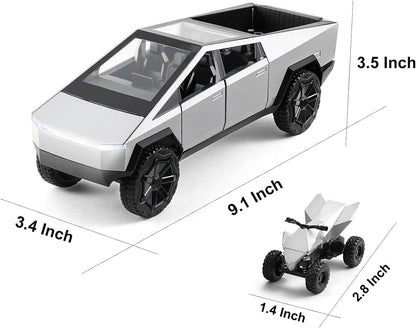 1:22 Scale Diecast Toy Trucks, Metal Pull Back Pickup with Mini ATV, Vehicle Playset for Kids, Birthday Gift for Boys 3+ (Silver)