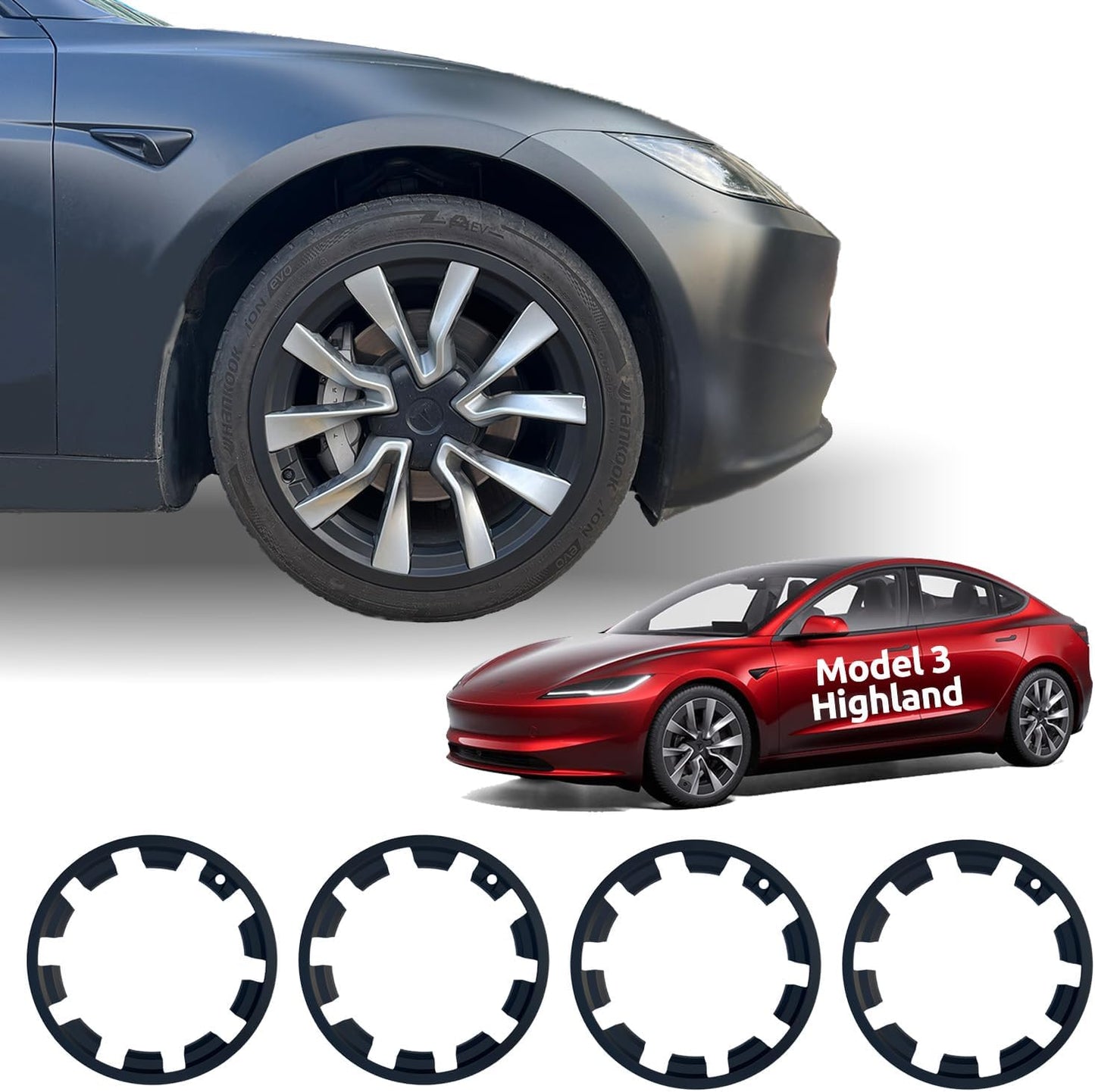 Black Wheel Rim Protector Edge Rim Guard for Tesla Model 3 Highland Matte Black 2024-2025 Model 3 Highland 19in