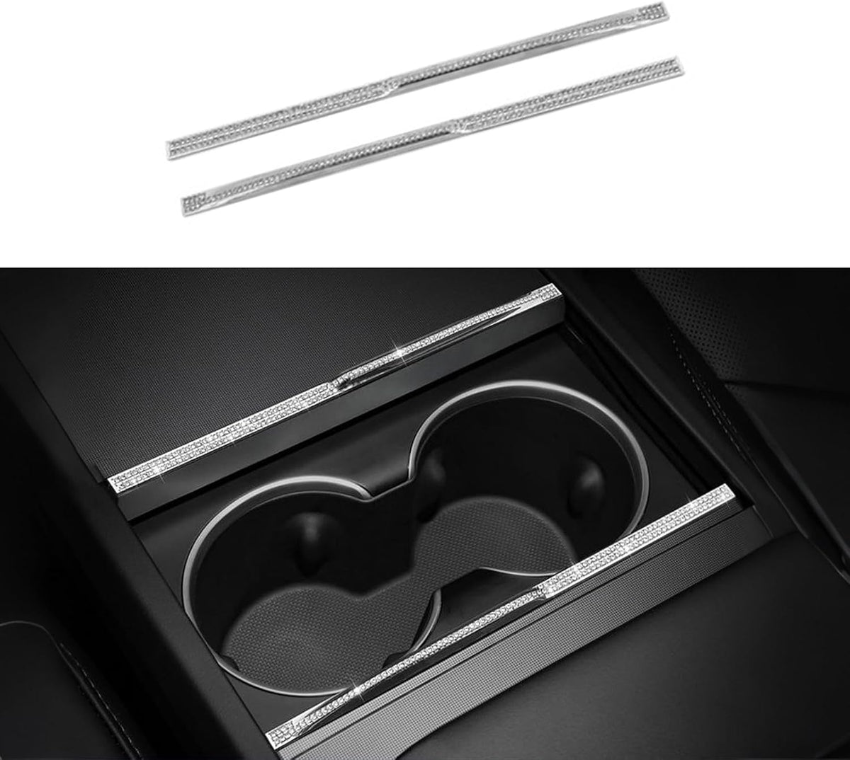 Crystal Bling Cup Holder Decorative Strips for Tesla Model Y Juniper & Model 3 Highland