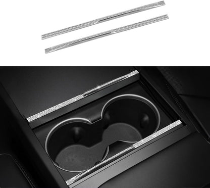 Crystal Bling Cup Holder Decorative Strips for Tesla Model Y Juniper & Model 3 Highland
