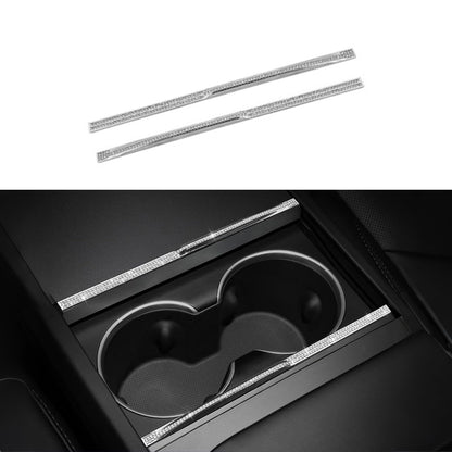 Crystal Bling Cup Holder Decorative Strips for Tesla Model Y Juniper & Model 3 Highland
