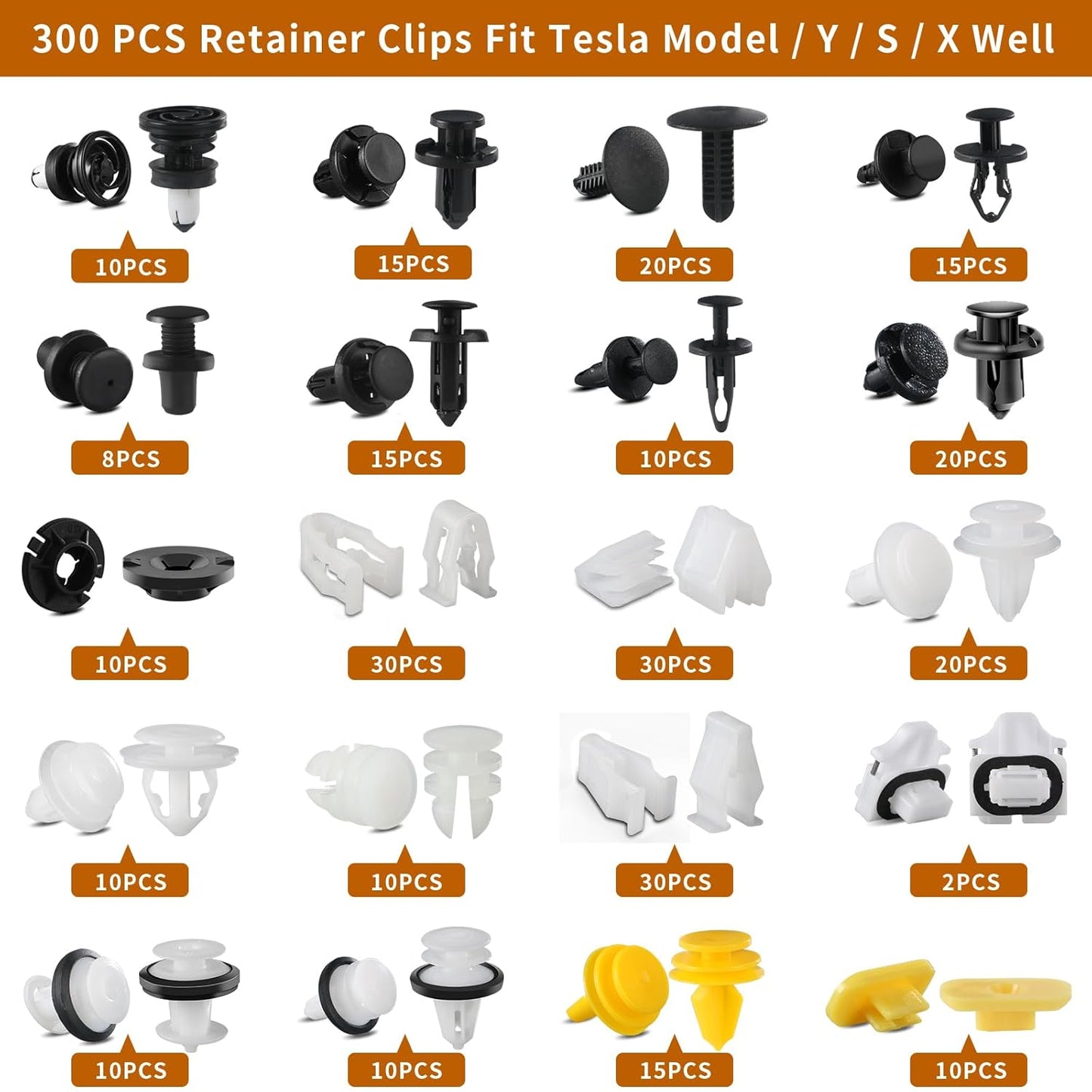 300Pcs Tesla Clips Frunk Bucket Screws Clip Push Rivets for Tesla Model 3 Y X S Cybertruck
