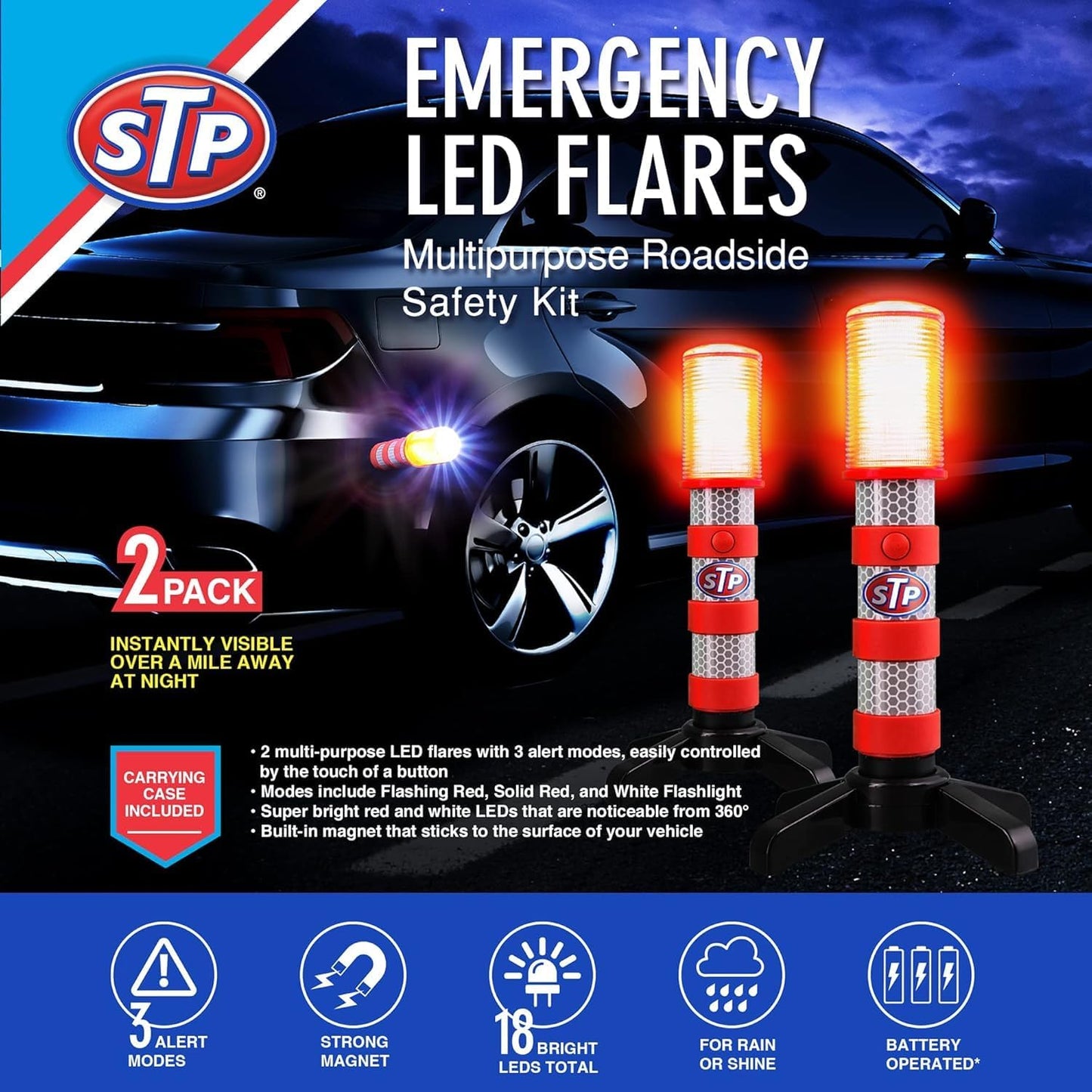 Foldable Stands Flashing Led Road Flares Roadside Emergency Car Kit